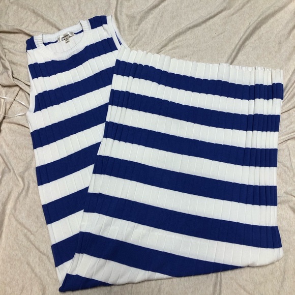 Lalavon Dresses & Skirts - Lalavon Blue and White Sweater Maxi Dress 100% Cotton Size Medium Stripe Summer